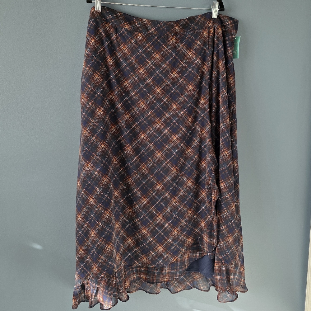 Maurices Plaid Midi Skirt - Navy and Orange